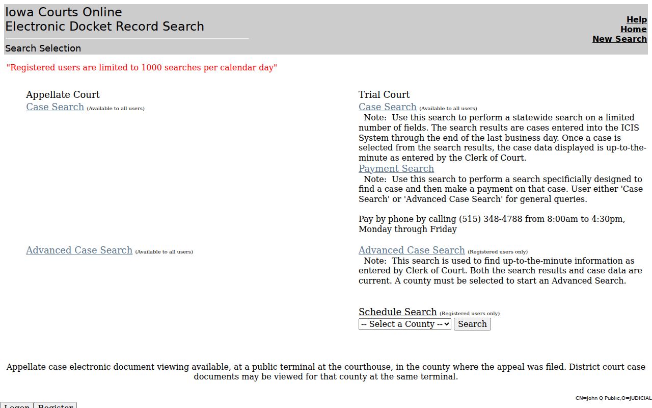 Grundy County warrant records search frame in Iowa Courts Online